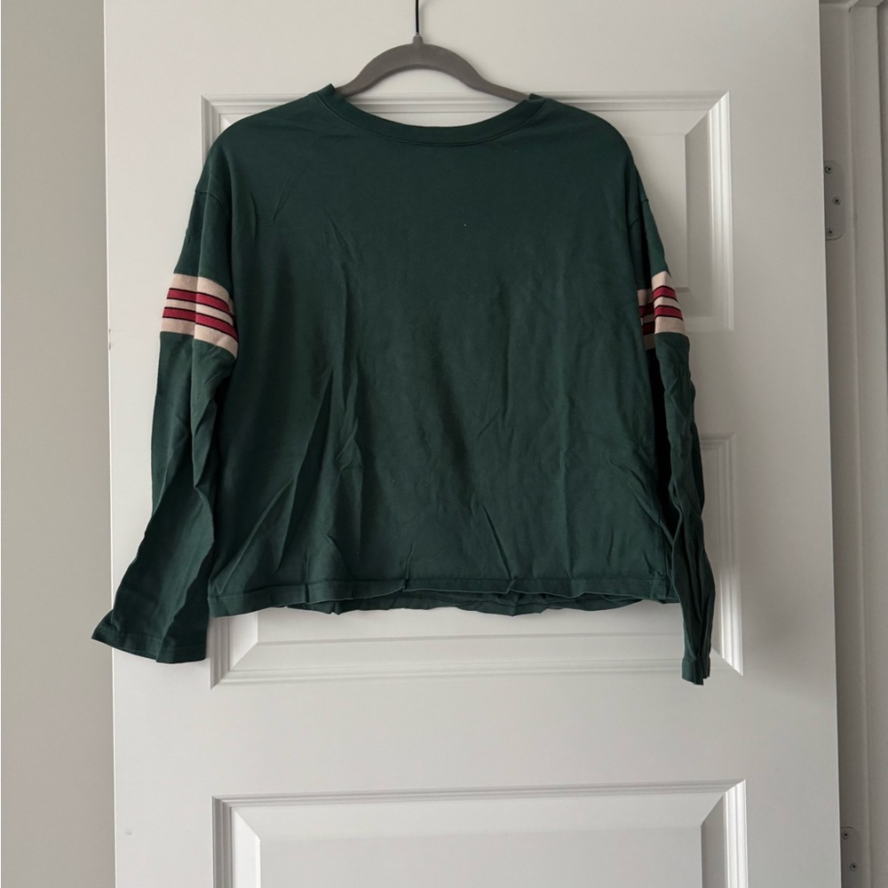 Urban Outfitters Green Long Sleeve Top with Striped Sleeves